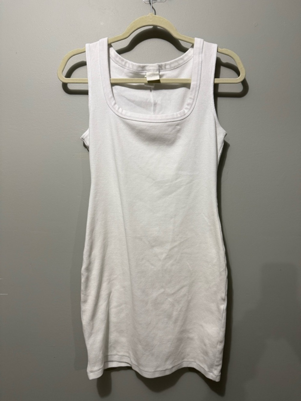 Minimalist Square Neck Ribbed Tank Dress White M coastal beach vacation spring